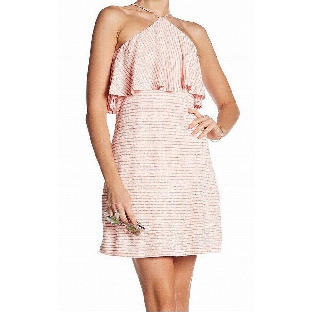 Splendid Flirty Pink Linen Halter Summer Dress